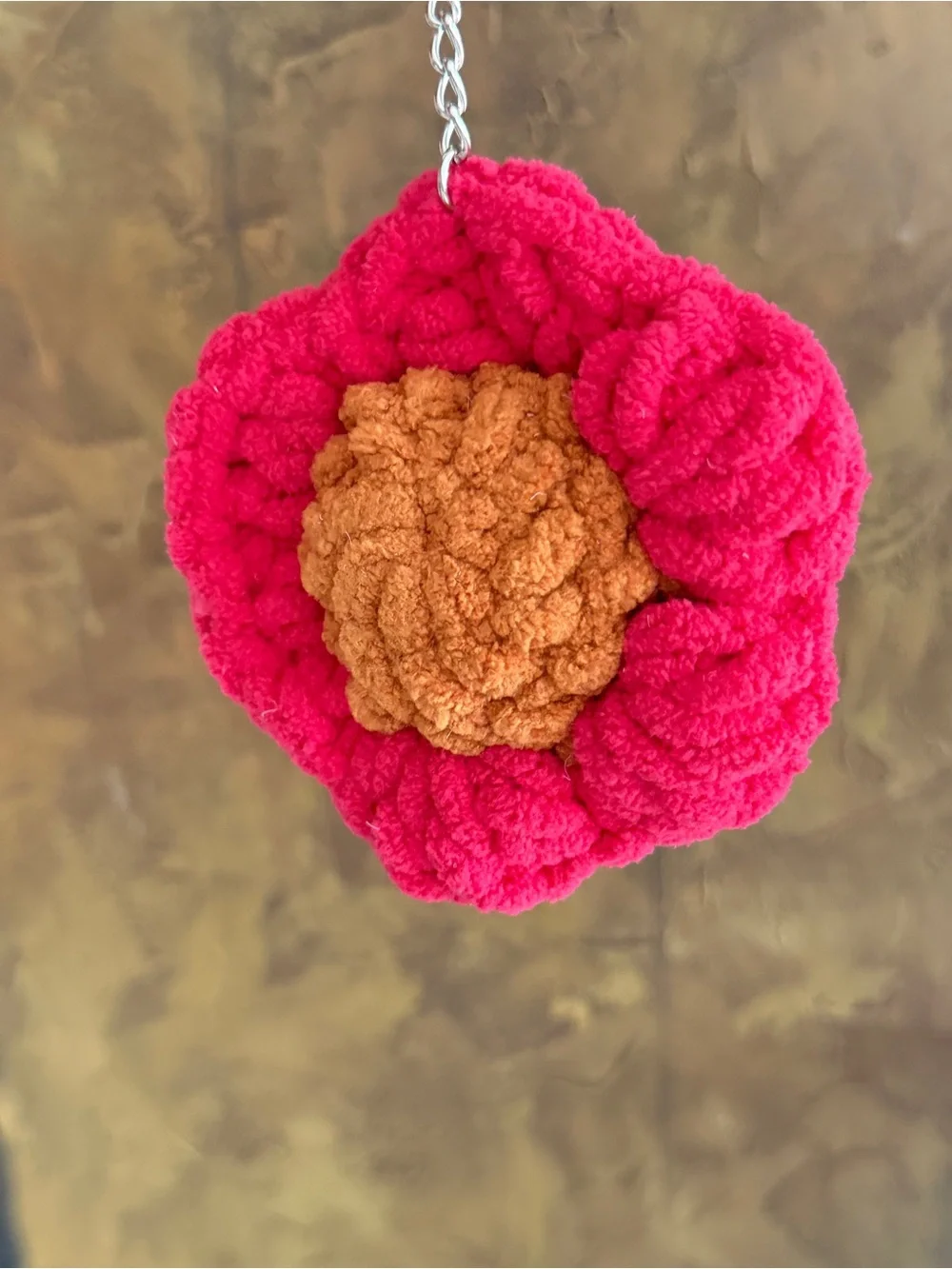Handmade Pink & Brown Floral Keychain - Women Accessories